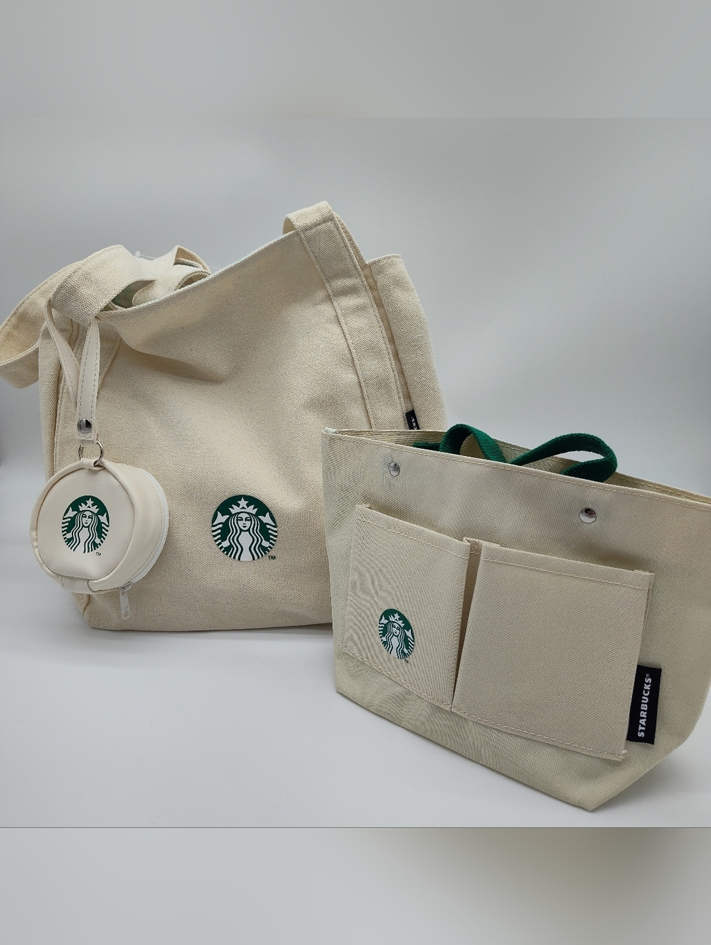STARBUCKS Japan 2025 Lucky Bag Tote Organizer Pouch Set Canvas Cream NWT - Picture 2 of 16